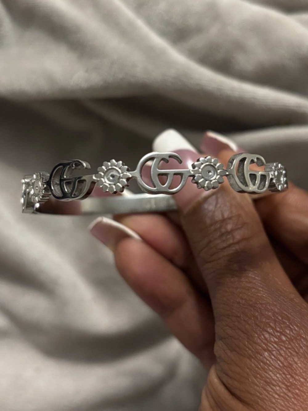Silver Floral GG Bangle
